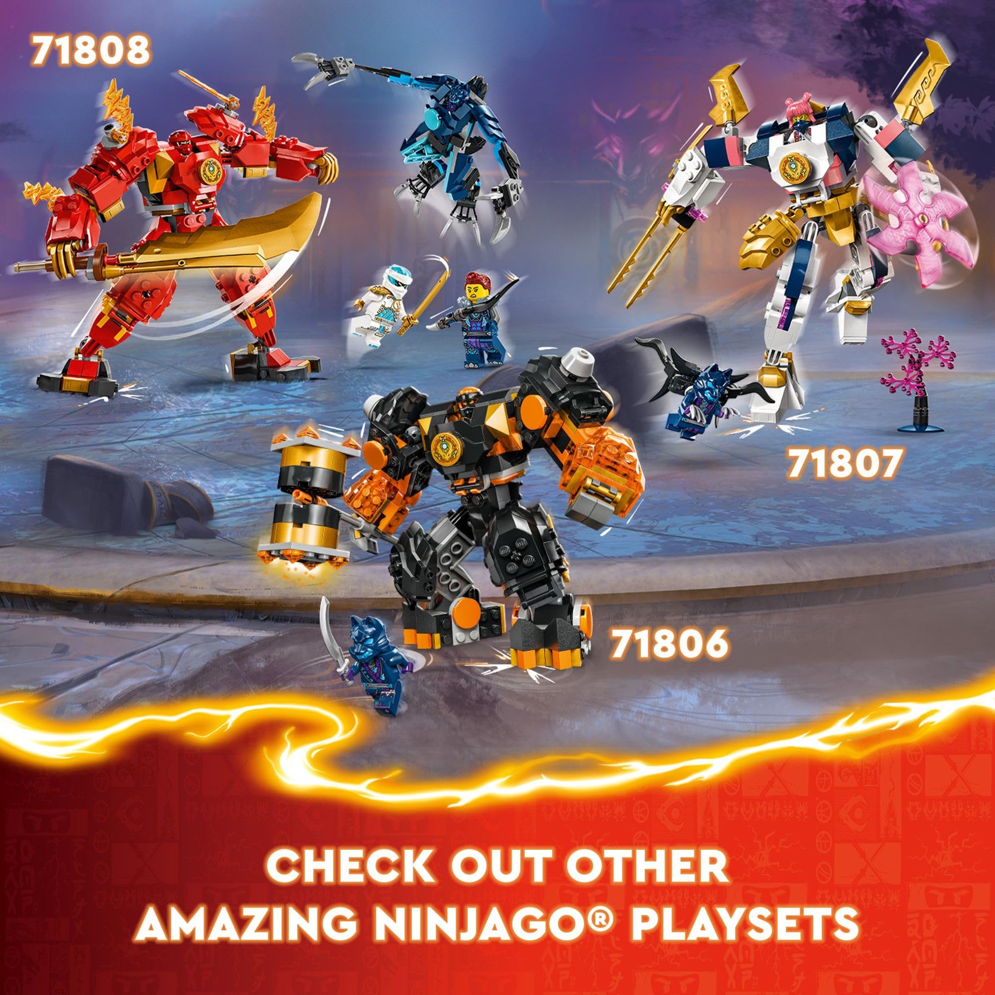 LEGO NINJAGO Cole’s Elemental Earth Mech Mini Ninja Toy, Customizable Action Figure Adventure Toy with Cole and Wolf Warrior Minifigures, Ninja Gift for Boys, Girls and Kids Ages 7 and Up, 71806