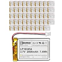 EEMB 50PACK Lithium Polymer Battery 3.7V 2000mAh 103454 Lipo Rechargeable Battery Pack with Wire JST Connector for Speaker and Wireless Device- Confirm Device & Connector Polarity Before Purchase