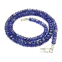 JEWELZ 20 inch Long rondelle Shape Faceted Cut Natural Tanzanite 5-6 mm Beads Necklace with 925 Sterling Silver Clasp for Women, Girls Unisex