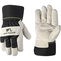 Men's Heavy Duty Leather Palm Winter Work Gloves with Safety Cuff (Wells Lamont 5130L), Black, Large