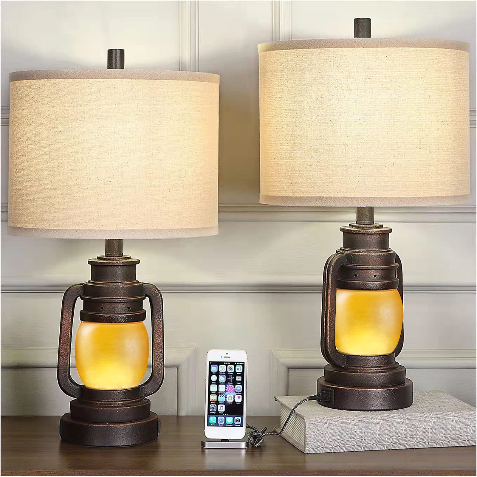 Mua AIDENOEY Lantern Table Lamp Set of 2 with Nightlight USB AC ...