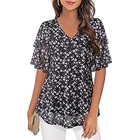 Timeson Women's Short Sleeve Blouses and Tops Dressy Summer Business Casual Shirts