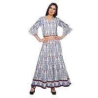 Ethnic Partywear Printed V-Neck Crop Top And Long Palazzo Set For Women