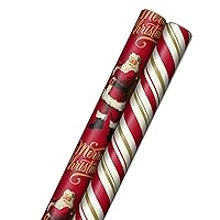 Hallmark Bulk Christmas Wrapping Paper with Cut Lines on Reverse (2 Jumbo Rolls: 160 sq. ft. ttl) Classic Santa Claus, Red and Gold Stripes, Dual-Pack (0005JXW1055)