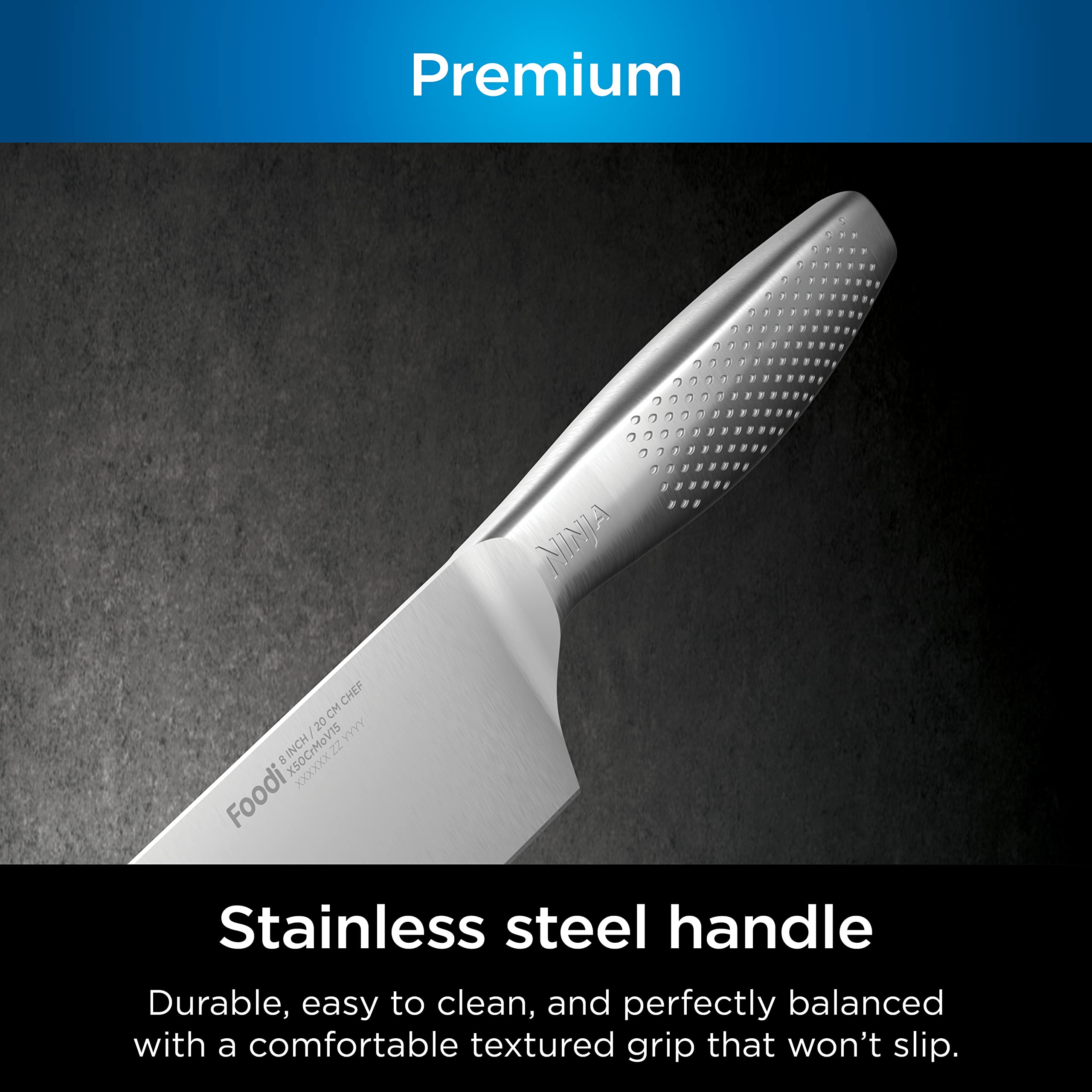 Ninja K62012 Foodi NeverDull Premium 12-Piece German Stainless Steel Knife System with Built-in Sharpener, Stainless Steel/Black