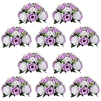 Flower Wedding Centrepieces for Tables - 10 Pcs 9.5in Diameter Lilac & White Artificial Flowers Rose Ball for Centerpieces Table - Fake Rose Arrangements for Weddings Birthday Party Decor