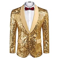 COOFANDY Men's Shiny Sequins Blazer Floral Suit Jacket Stylish Tuxedo for Party, Wedding, Banquet, Prom