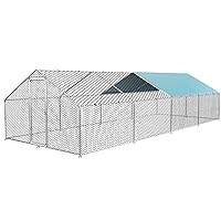 ROOMTEC Chicken Coop Large Metal Chicken Run for 30-40 Chickens,Walk-in Poultry Cage with Waterproof and Anti-UV Cover Lockable Door Design(9.8'Lx26'Wx6.4'H)