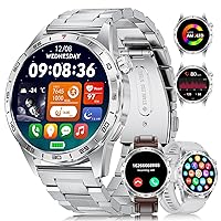 Men's 1.43 Inch AMOLED Smart Watch with Bluetooth Call for Android iOS Silver Smart Watch Men 100+ Sport 400mAh Heart Rate Health Monitor, 3 Bracelets