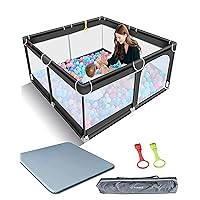 TODALE Baby Playpen with Playmat- Safe Child Care with Soft Breathable Mesh, Activity Center for Babies, Toddlers Play Yard, House Indoor & Outdoor Play Area, Black Play Pen & Gray Play Mat 50”×50”