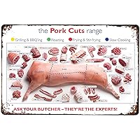 Licpact Pork Cuts Butcher Chart, Poster, Tin Sign Theater Décor, Signs for Cafes Bars Pubs Shop Wall Decor 8inx12in