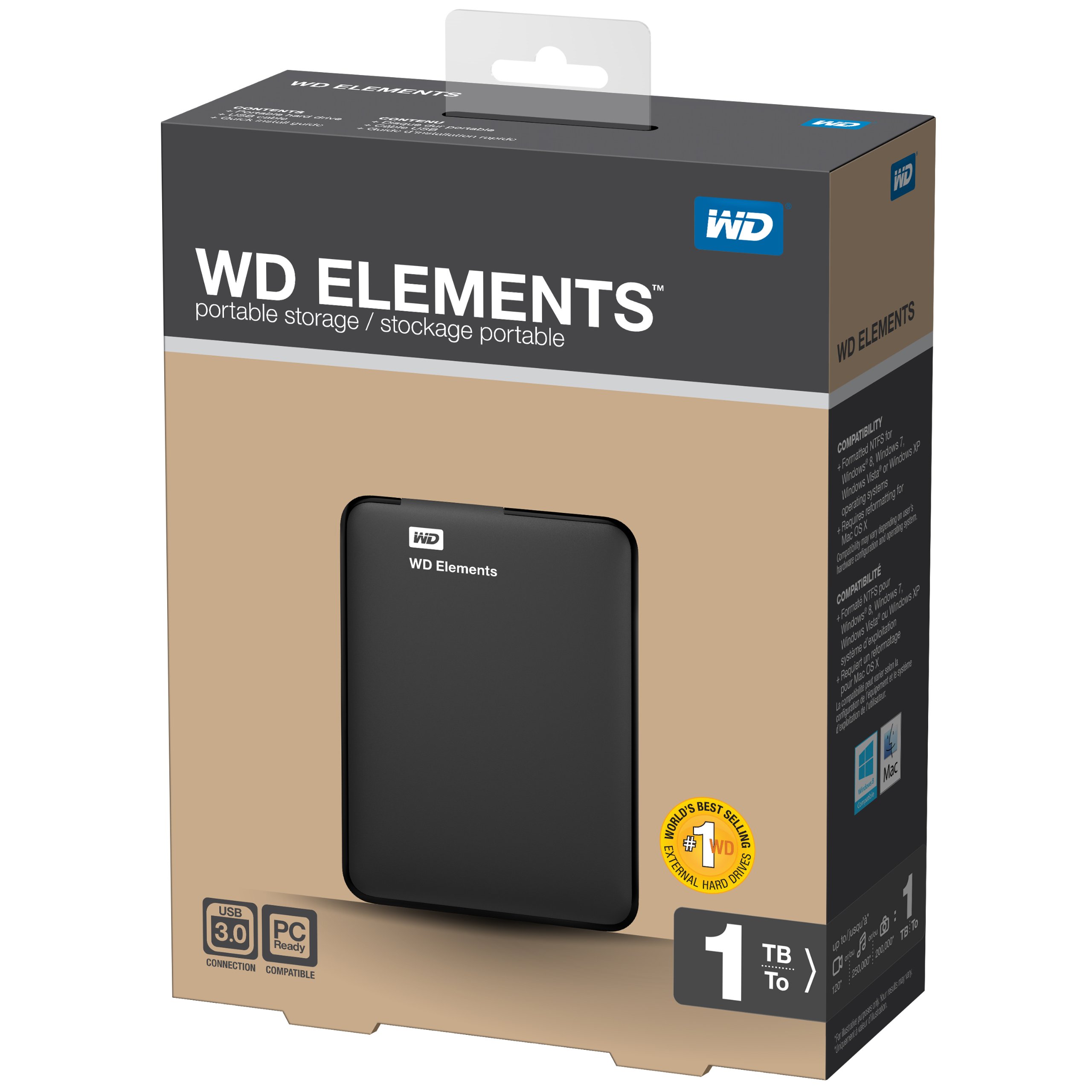 WD 1TB WD Elements Portable USB 3.0 Hard Drive Storage (WDBUZG0010BBK-EESN)