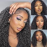 Curly V Part Wig Human Hair 16inch Kinkycurly Wig Human Hair Minimal Leave Out Brazilian V Part Wigs for Black Women Human Hair V Shape Clip in Wigs Natural Color 180% Density