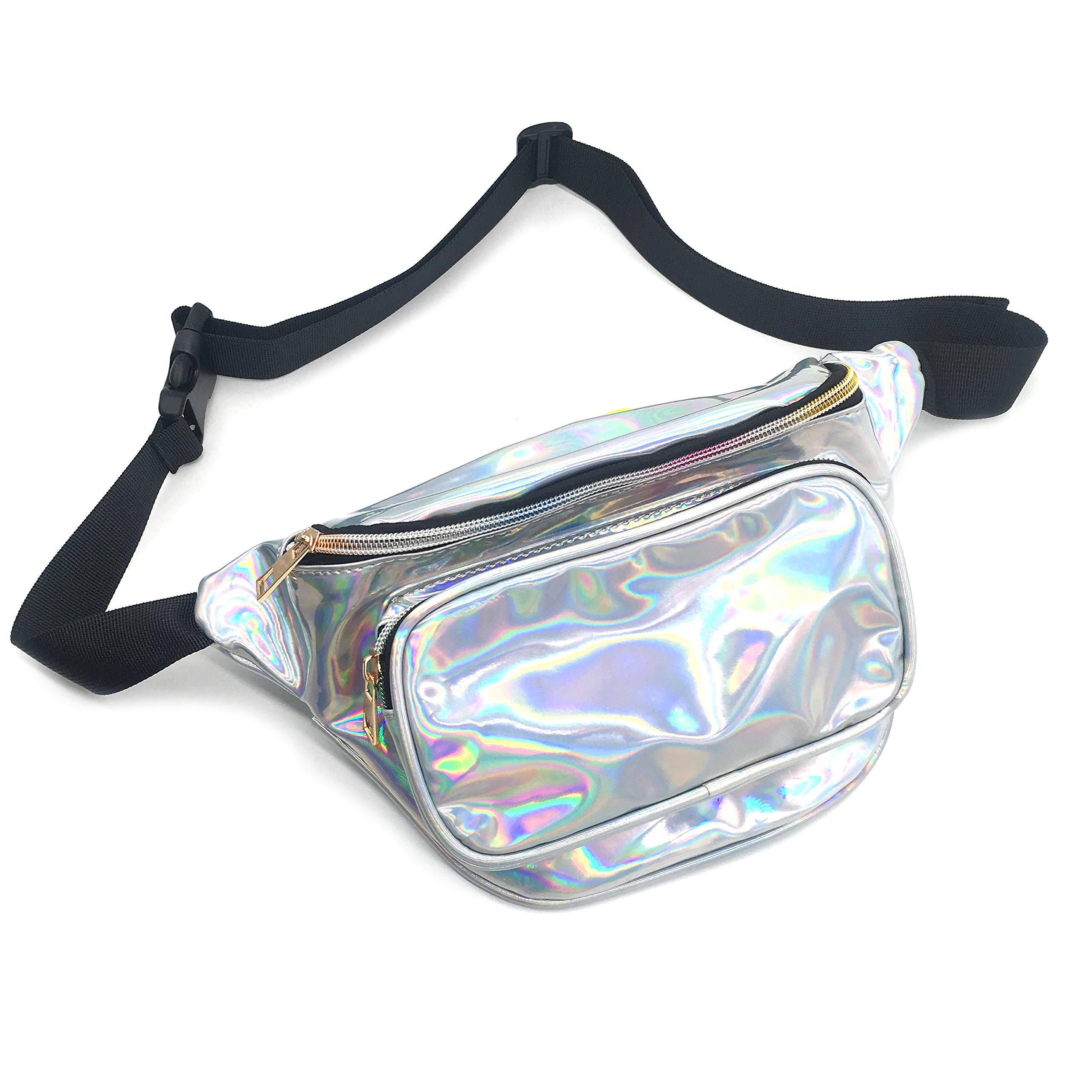 Dolores Women Fashion Hologram Laser Waist Bag Fanny Pack Zipper Waterproof Chest Pack Bum Bag Beach Purse, Silver