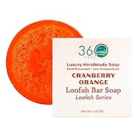 Cranberry Orange Loofah Bar Soap - Safe for Sensitive Skin - Luxury Handmade Soap - Natural & Unblocked Loofah Sponge - Exfoliate & Scrub - Removes Dead Skin - Vegan & Pure