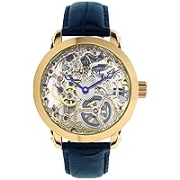 LOUIS XVI Men's Versailles Gold Hand Wind Mechanical Skeleton Analog PU Leather Watch Blue 650, gold, Modern