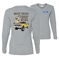 Driving Trucks and Taggin Bucks Retro Ford F150 Hunting Licensed Official Front and Back Womens Long Sleeves