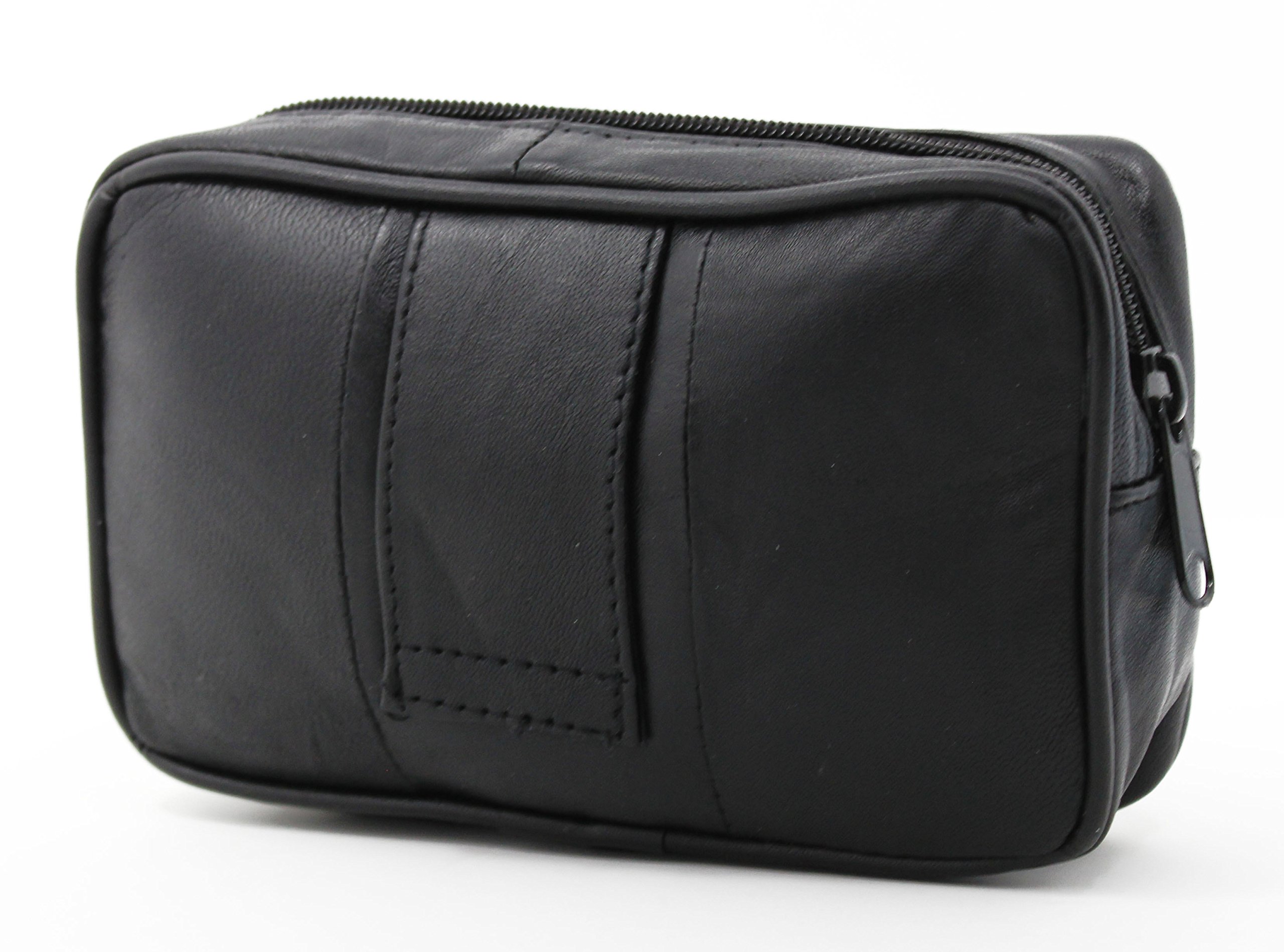 RAS WALLETS Men's Leather Waist Bag Coin Purse Pouch With Belt Loop 17 x 11 x 4.5 Black