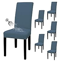 Easy-Going 100% Waterproof Dining Room Chair Cover Set of 6, Stretch Jacquard Parson Chair Slipcover Removable Washable Chair Protector for Home, Restaurant, Banquet (Large, Bluestone)