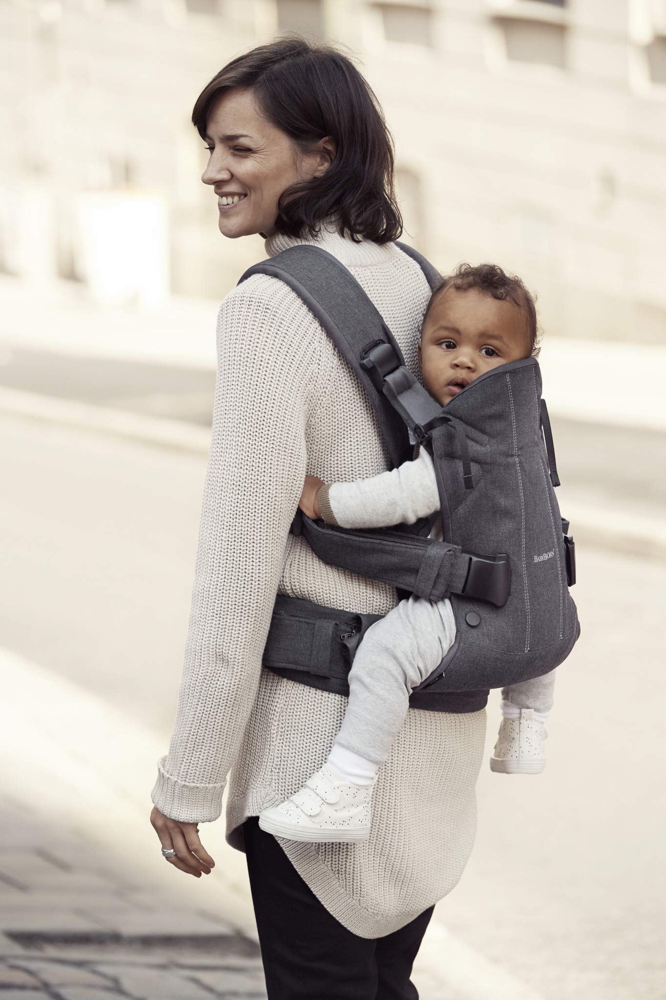 BabyBjörn Baby Carrier One, Cotton, Denim Gray/Dark Gray, One Size (098094US) (Pack of 1)