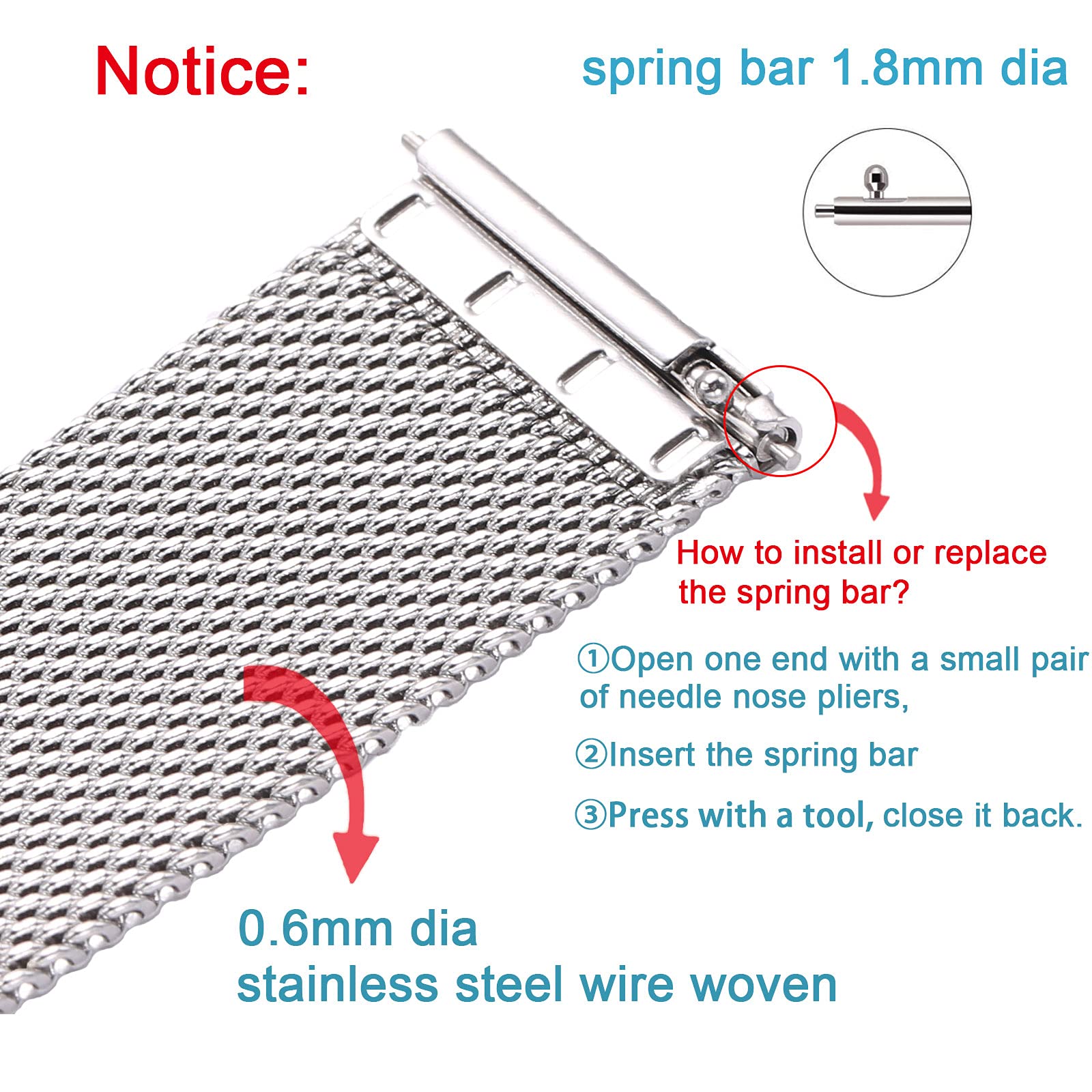 Carty Stainless Steel Mesh Watch Band for Men Women,Adjustable Watch Strap 20mm 12mm 14mm 16mm 18mm 24mm 22mm Quick Release Metal Mesh Watch Strap Solid Thin Metal Watch Band with Double Folding Clasp