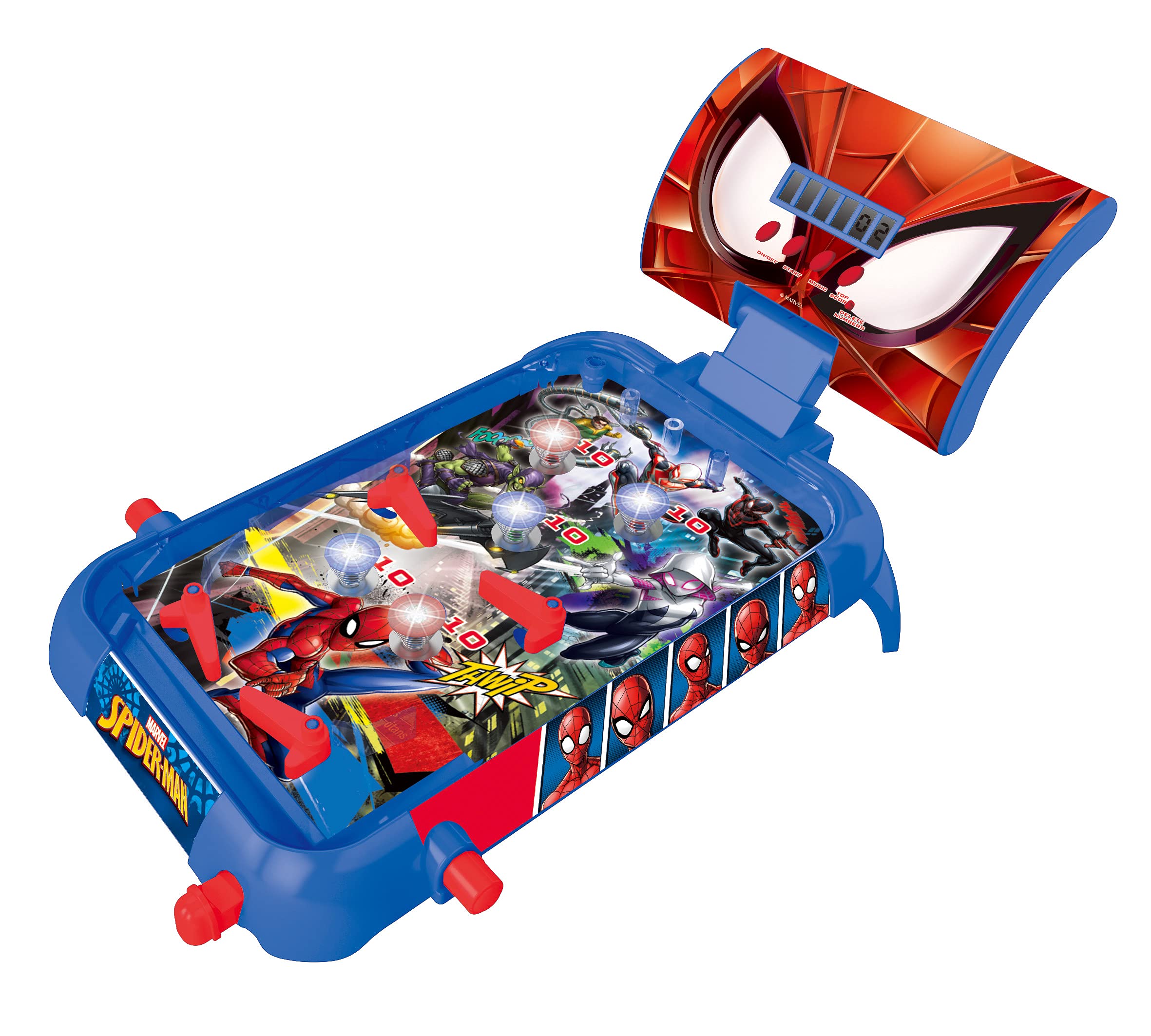 Lexibook Marvel Spider-Man, Table Electronic Pinball, Action and Reflex Game for Children and familiy, LCD Screen, Light and Sound Effects, Blue/red, JG610SP