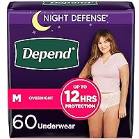 Depend Night Defense Adult Incontinence & Postpartum Bladder Leak Underwear for Women, Disposable, Overnight, Medium, Blush, 60 Count (4 Packs of 15), Packaging May Vary