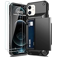 SUPBEC Designed for iPhone 12 Case & iPhone 12 Pro Case, Silicone Wallet Case with Screen Protector [x2] [Semi-Auto Card Slot] [Military Grade Protection], iPhone 12 Case with Card Holder, 6.1