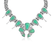 American West Jewelry Sterling Silver Women's Necklace Choice of Gemstone Color Large Naja Squash Blossom 21 to 24 Inch