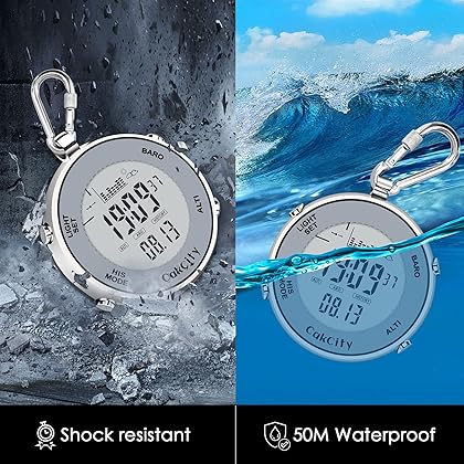 CakCity Mens Digital Pocket Watch with Chain Waterproof Outdoor Fishing Clip on Watches with Weather Altimeter Barometer Thermometer Stopwatch