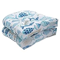 Pillow Perfect Outdoor/Indoor Hooked Seaside Blue Tufted Seat Cushions, 2 Count