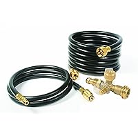 Camco Propane Brass 4 Port Tee- Comes with 5ft and 12ft Hoses, Allows for Connection Between Auxiliary Propane Cylinder and Propane Appliances (59123) , Black
