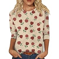 Valentines Day Costume, Women's Fashion Casual Seven Sleeve Valentine's Day Printed Round Neck Basic Tops