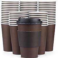 Promora 12 oz Brown Disposable Coffee Cups with Lids & Sleeves, Hot Coffee Cup Sleeves Disposable, Premium Insulated To Go Coffee Paper Cups with Lids & Sleeves (12 oz, Pack of 80) Brown and Black