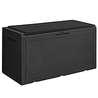 Devoko 100 Gallon Waterproof Large Resin Deck Box Outdoor Storage Box Indoor Lockable Storage Container with Cushion for Patio Furniture Garden Pool Cushions (Black)