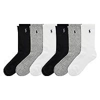 Polo Ralph Lauren Boys' Classic Sport Crew Socks-6 Pair Pack-Soft Stretchy Yarn & Stay Up Top