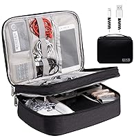 Electronics Organizer, OrgaWise Electronic Accessories Bag Travel Cable Organizer Three-Layer for iPad Mini, Kindle, Hard Drives, Cables, Chargers (Three-Layer-Black)