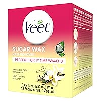 VEET Sugar Wax Hair Remover - Perfect for First Time Waxers - Contains 12 Fabric Strips & 1 Spatula with a Temperature Indicator