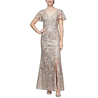 Alex Evenings Women's Long V-Neck Fit and Flare Dress Lace