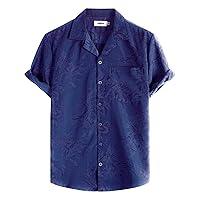 VATPAVE Mens Hawaiian Floral Jacquard Shirts Casual Button Down Short Sleeve Summer Shirts with Pocket
