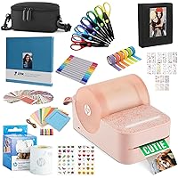 Sprocket Panorama Instant Portable Color Label & Photo Printer (Pink) Craft Bundle with case, Zink roll, Photo Album, Markers, Scissors, Tape, Stickers and Frames