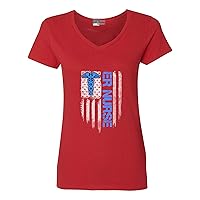V-Neck Ladies ER Nurse Hospital American Flag DT T-Shirt Tee