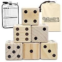 GoSports Giant Wooden Playing Dice Set with Rollzee and Farkle Scoreboard - Includes 6 Dice, Dry-Erase Scoreboard and Canvas Tote Bag - Choose 2.5 Inch or 3.5 Inch Dice)