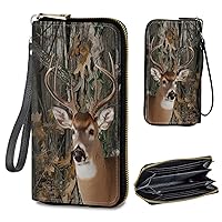 Womens Wallet PU Leather Wristlet Wallets for Women, Large Capacity Lady Fashion Wallet Card Holder Zipper Wallet with RFID Blocking Phone Wristlet Purse, Deer Forest