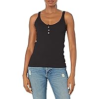 Angie Women's Lace Trim Rib Knit Tank with Buttons