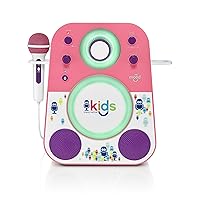Singing Machine Kids SMK250PP Mood LED Glowing Bluetooth Sing-Along Speaker with Wired Youth Microphone Doubles as a Night Light, Pink/Purple