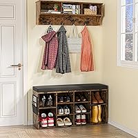 Shoe Storage Bench, 10 Cubbies Storage Rack Bench with Cushion, Entryway Bench with 3-Tier Adjustable Shelves for Entryway, Living Room, Hallway, Bedroom (Rustic Brown, 41 inch)