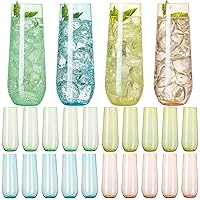 24 Pack Plastic Stemless Champagne Flutes, Color Series Disposable Unbreakable 9 Oz Toasting Glasses, Fancy & Shatterproof Champagne Glasses, Ideal for Wedding, Birthday, Party, Easter