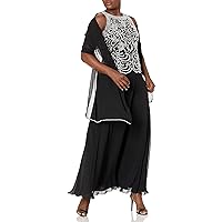 J Kara Women's Embellished Bodice A-line Chiffon Dress with Sheer Scarf