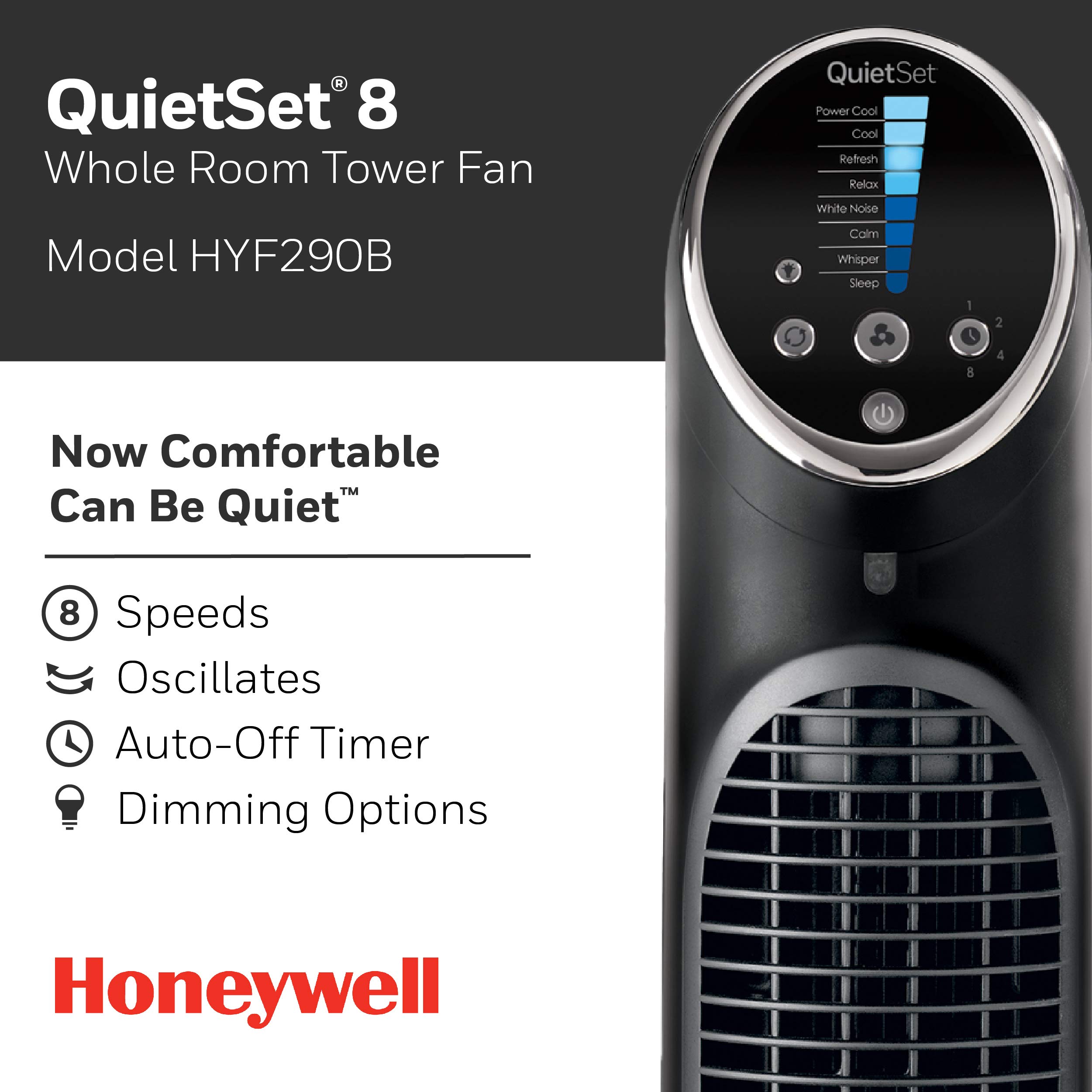 Honeywell HYF290B Quietset 8-Speed Whole-Room Tower Fan (Renewed)